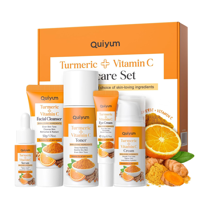 QUIYUM Coffret Soins Visage au Curcuma et Vitamine C (5 pièces)