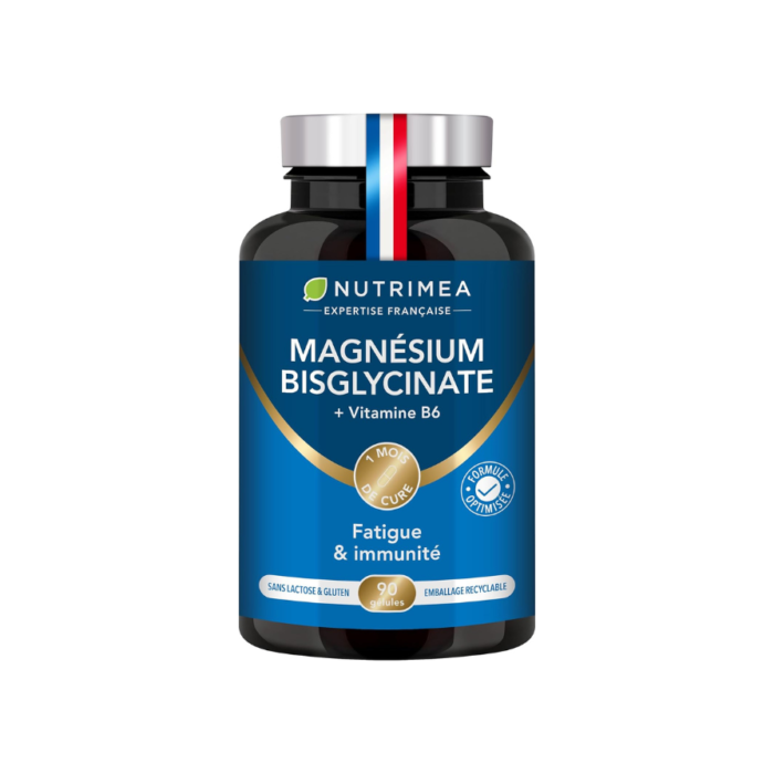 Magnésium Bisglycinate + Vitamine B6 | Sommeil, Stress, Fatigue | Absorption Maximale & Assimilation Facilitée | 90 Gélules Vegan | Nutrimea | Fabriqué en France