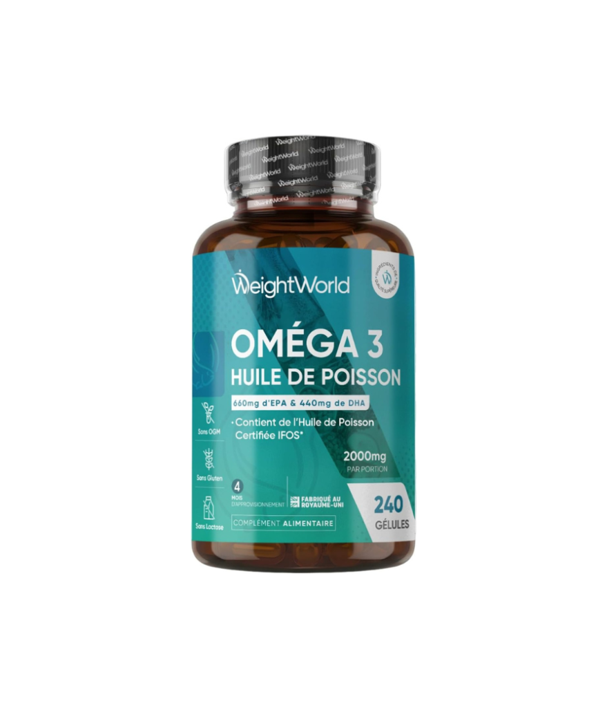 Oméga 3 Huile de Poisson Gélules 2000mg, 240 Gélules Fish Oil Omega 3 | avec EPA 660mg & DHA 440mg, Fish Oil Omega 3 sans Odeur