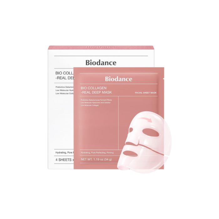 BIODANCE Bio-Collagen Real Deep, Masque Visage Hydrogel au Collagène, Masque de Nuit Hydratant, Soin des Pores et de l’Élasticité, K-Beauty Coréenne, 4 Masques