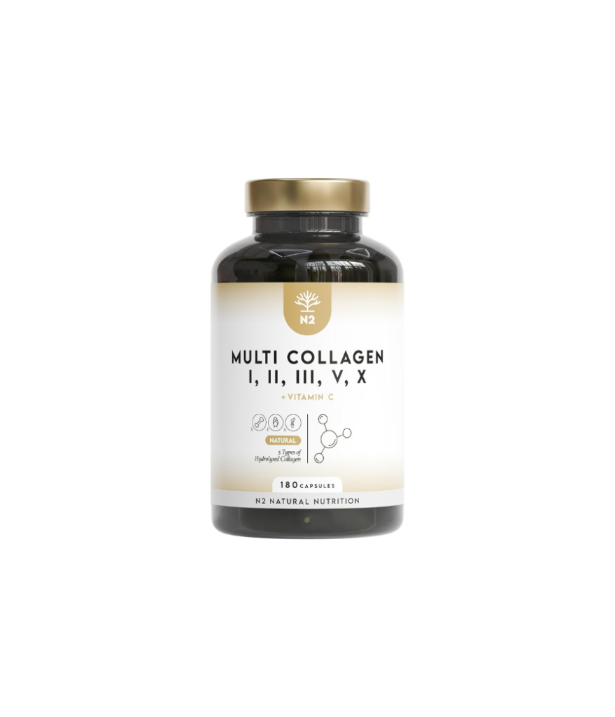 Multi Collagène Marin et Bovin 1650mg. 180 Gélules. Peptide de Collagene Hydrolysé Type 1, 2, 3, 5, 10. Complexe Collagene pour la Peau, Articulations et Cheveux + Vitamine C. N2 Natural Nutrition