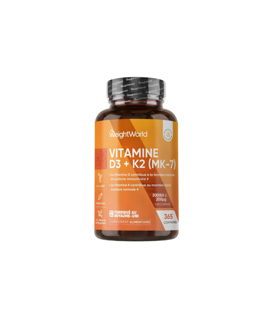 Vitamine D3 K2 MK7, 365 Micro-Comprimés Végétariens, Vit D3 2000UI & K2 MK7 | Complexe Vitamine D3 K2 MK7 Cholecalciferol et 200μg Ménaquinone, sans stéarate de magnésium, multivitamines pour 1 an
