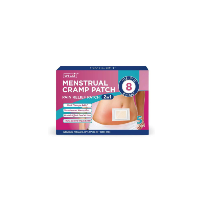 WILD+ Patch Chauffant Règles Douloureuses – Patch Menstruel Chauffant 100% Naturel – Soulagement Doux pour Peau Sensible – Chaleur Ciblée · Action Rapide – 5 Patchs Discrets