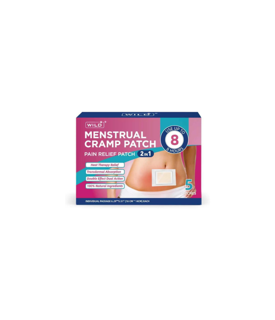 WILD+ Patch Chauffant Règles Douloureuses – Patch Menstruel Chauffant 100% Naturel – Soulagement Doux pour Peau Sensible – Chaleur Ciblée · Action Rapide – 5 Patchs Discrets