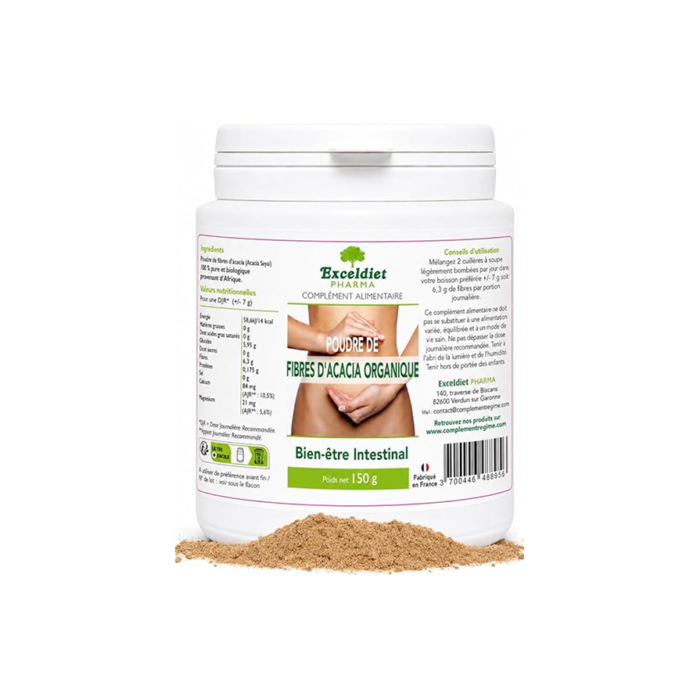 Fibres d’Acacia Organique – 150 g – Prévient la Constipation – Prébiotique Naturel – Transit Intestinal – Propriétés Anti-inflammatoires – Rééquilibre le Microbiote – Végan – Sans Gluten