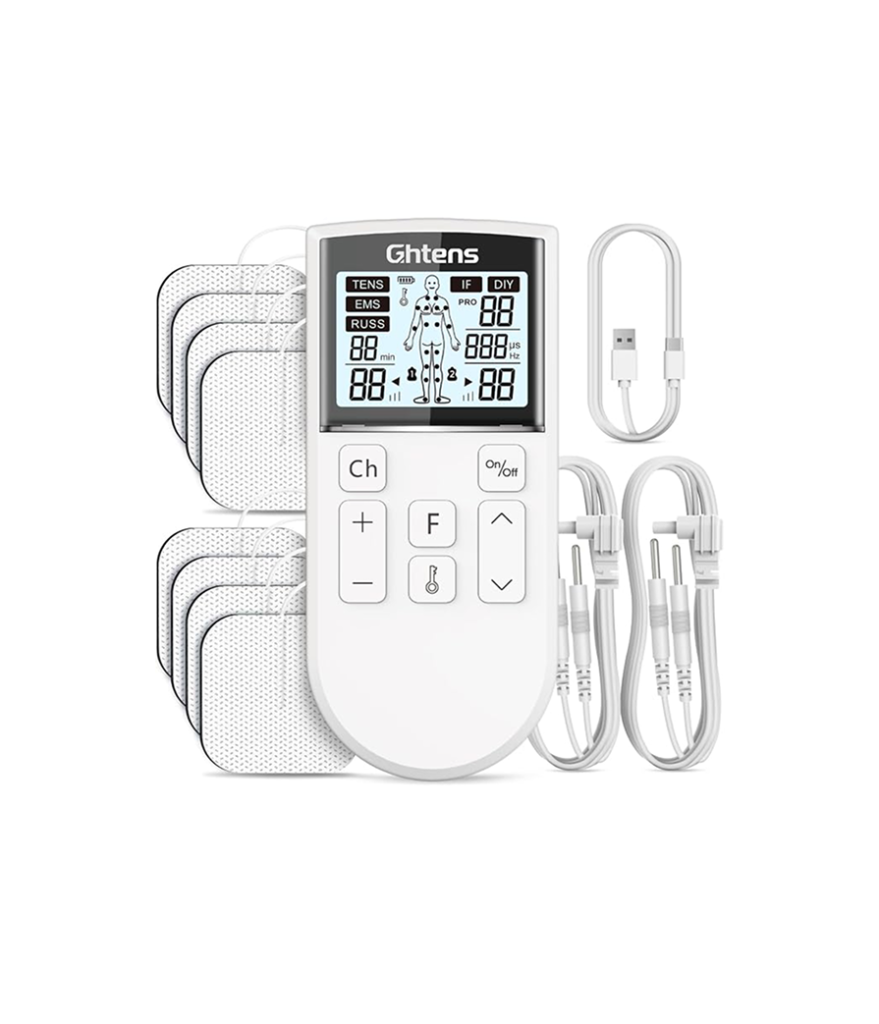 GHTENS Électrostimulateur Musculaire 5 en 1: TENS/EMS/If/Russ/DIY, Appareil de Stimulation Électrique Rechargeable, 80 Programmes, 2 Canaux, 8 Électrodes