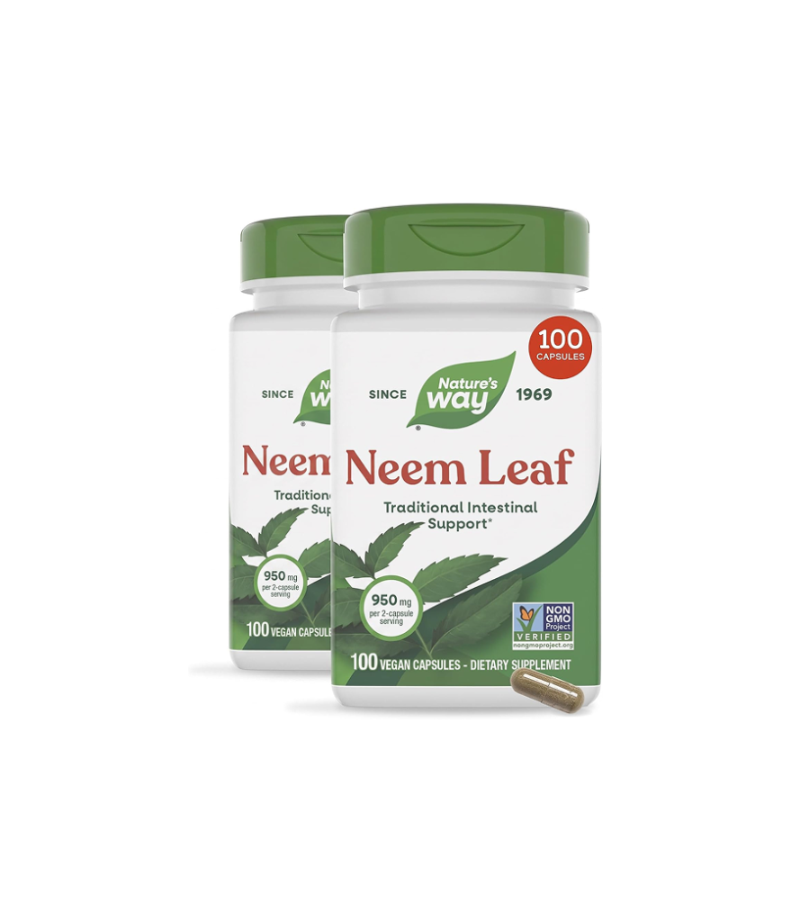 Nature’s Way Neem Leaf Capsules,Traditional Intestinal Support,Used in Ayurveda,950 mg per 2-Capsule Serving,Non-GMO Project Verified,Vegan,(Packaging May Vary),100 Count (Pack of 2)